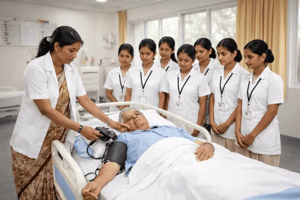 BSc Nursing students undergoing clinical skills training in simulation laboratory at Chandana College of Nursing