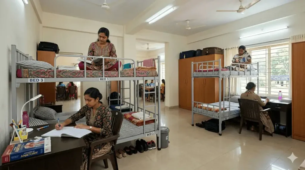 Safe girls hostel accommodation for nursing students at Chandana College of Nursing Suryapet Telangana with study and living facilities