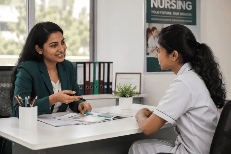 Kerala nursing student receiving admission guidance for B.Sc Nursing and GNM Nursing courses in Hyderabad
